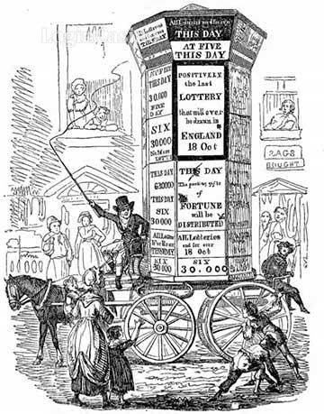 Візок із лотереї в Лондоні, липень 1826 року, продаж останньої урядової лотереї